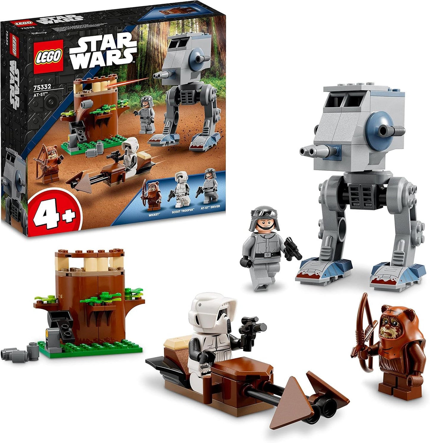 LEGO 75332 Star Wars at-ST, Building Toy for Preschool Children from 4 Years with Ewok Wicket and Scout Trooper Mini Figures and Starter Building Element, Set 2022