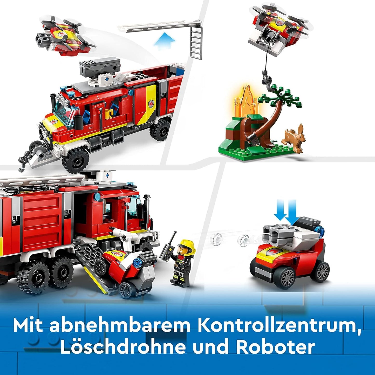 LEGO 60374 City Einsatzleitwagen der Feuerwehr, modernes Feuerwehrauto-Spielzeug mit Löschdrohnen, mit Figuren für Kinder