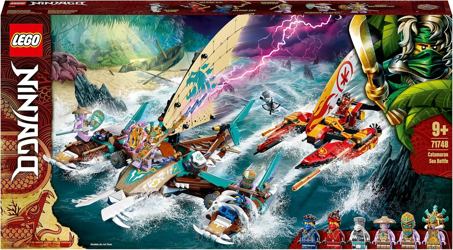 LEGO 71748 NINJAGO Duel of the Catamarans, Construction Set with 4 Toy Boats and Kai, Jay and Zane Mini Figures