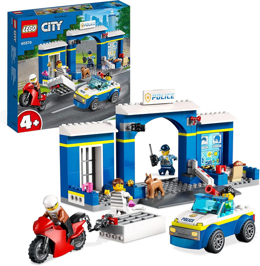 LEGO 60370 City Breakout from the Police Station Playset, Police Car Toy and Motorcycle for Children from 4 Years, Police Toy with Prison Building and 4 Mini Figures