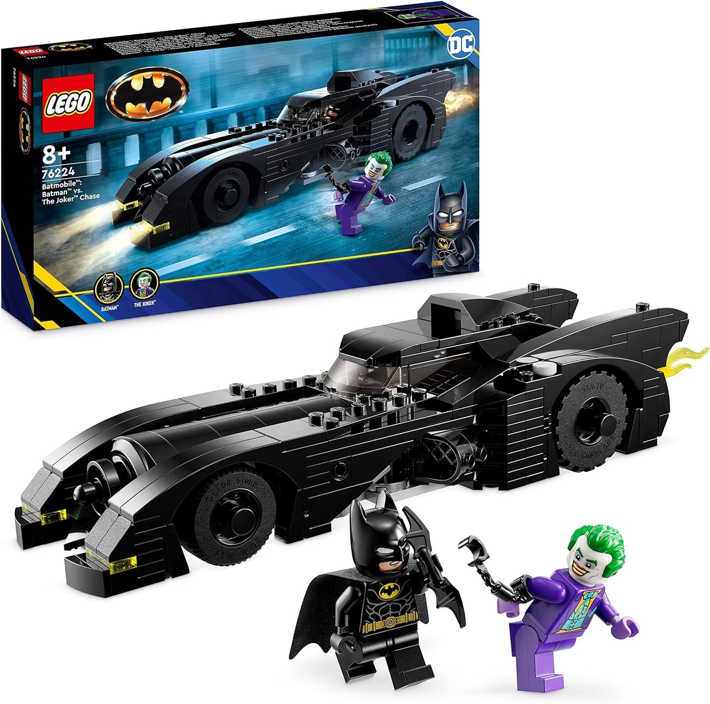 LEGO 76224 DC Batmobile: Batman Tracks the Joker Set, 1989 Batmobile Toy Car with 2 Mini Figures, Car Model of the Dark Knight with Batarang, Superhero Gift for Kids, Boys and Girls