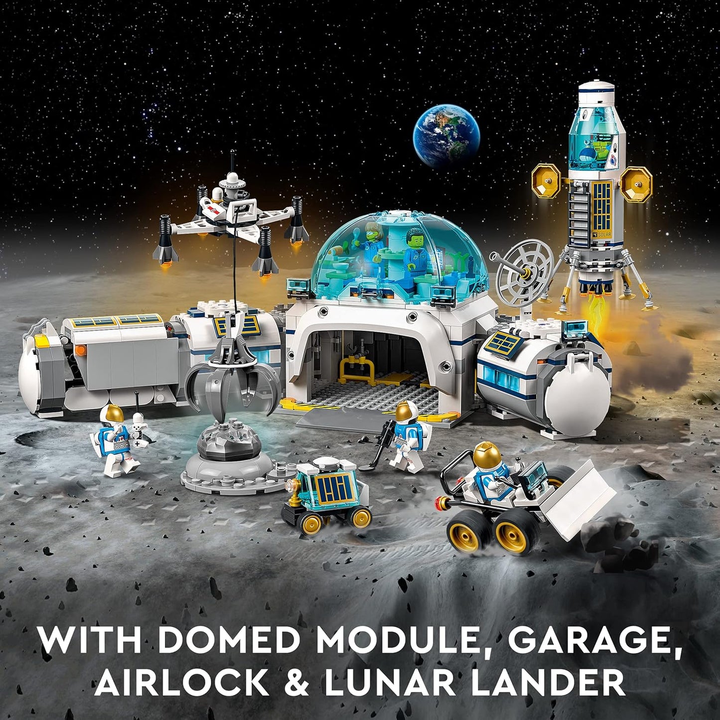 LEGO 60350 City Moon Research Base, Space Toy with Landing Rocket and Car Buggy NASA Series with Astronaut Mini Figures, from 7 Years