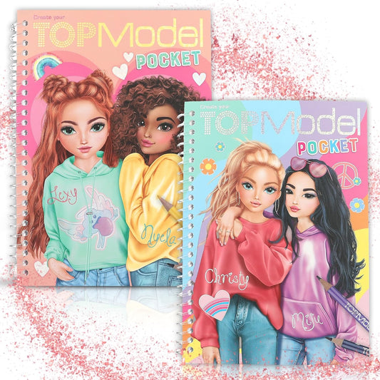 TOPModel Pocket Coloring Book Set (2 x Brand New Editions) - Trendy Fashion Pocket Size Coloring Books, Perfect for Creative Kids and Girls