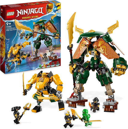 LEGO 71794 Ninjago Lloyd’s and Arin’s Ninja Team Mechs, Set with 2 Combinable Action Figures and 5 Mini Figures, Ninja Fighting Play Set, Gift for Children