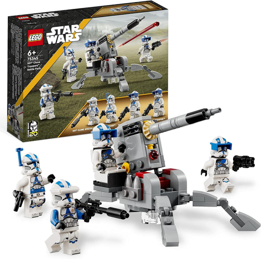 LEGO Star Wars 501st Clone Troopers Battle Pack Set mit Fahrzeugen und 4 Figuren, baubares Spielzeug mit AV-7 Anti-Fahrzeug-Kanone und federbelastetem Shooter 75345