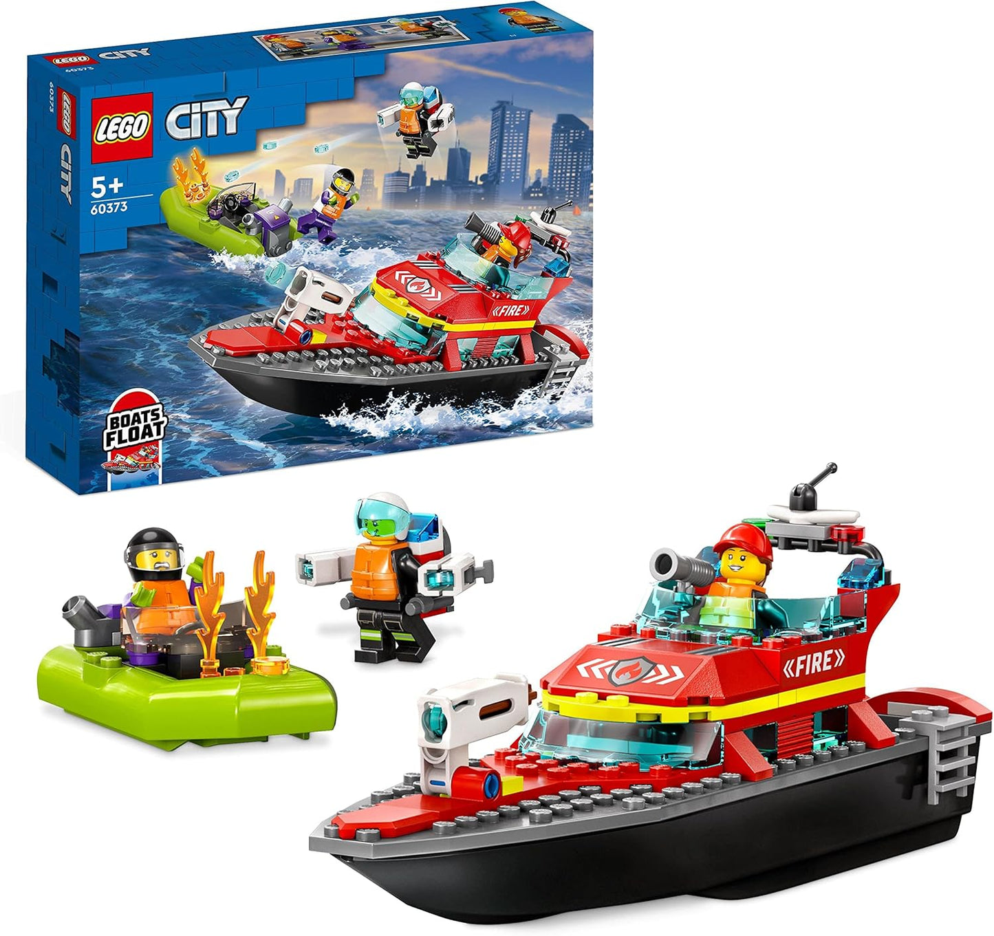 LEGO City Feuerwehrboot, Spielzeug, das im Wasser schwimmt, mit Rennboot, 3 Minifiguren und Jetpack, Feuerwehr-Boot-Spielzeug Geschenkidee für Jungen und Mädchen ab 5 Jahren 60373