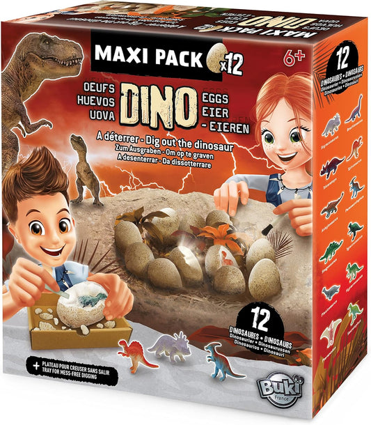 Buki France 2138 Dinosaur Dino Eggs Maxi Pack x12 One Egg = 6 cm Brown