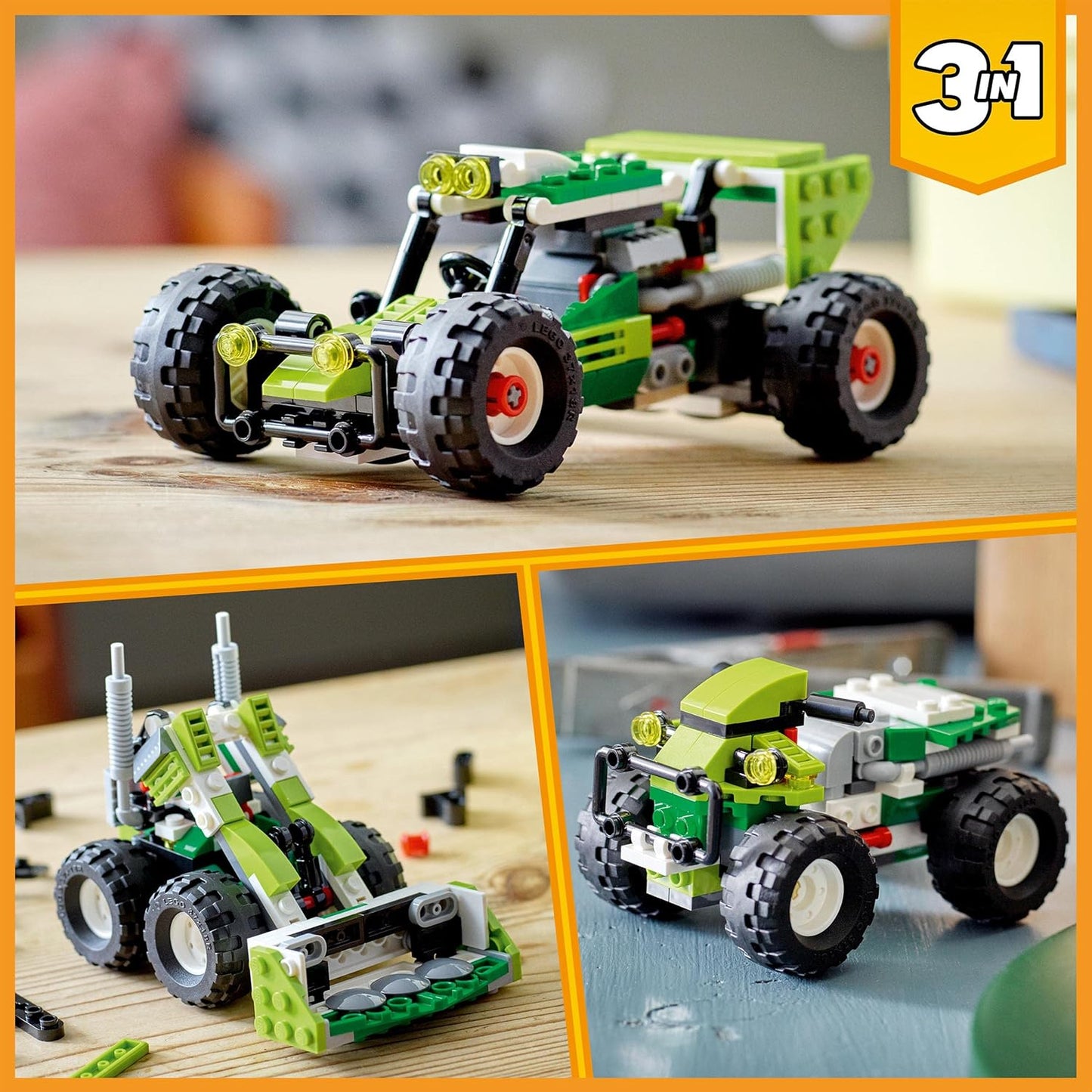 LEGO 31123 Creator 3-in-1 Off-Road Buggy, Quad, Compact Loader, Toy Vehicles for Children from 7 Years, Excavator, Toy Car