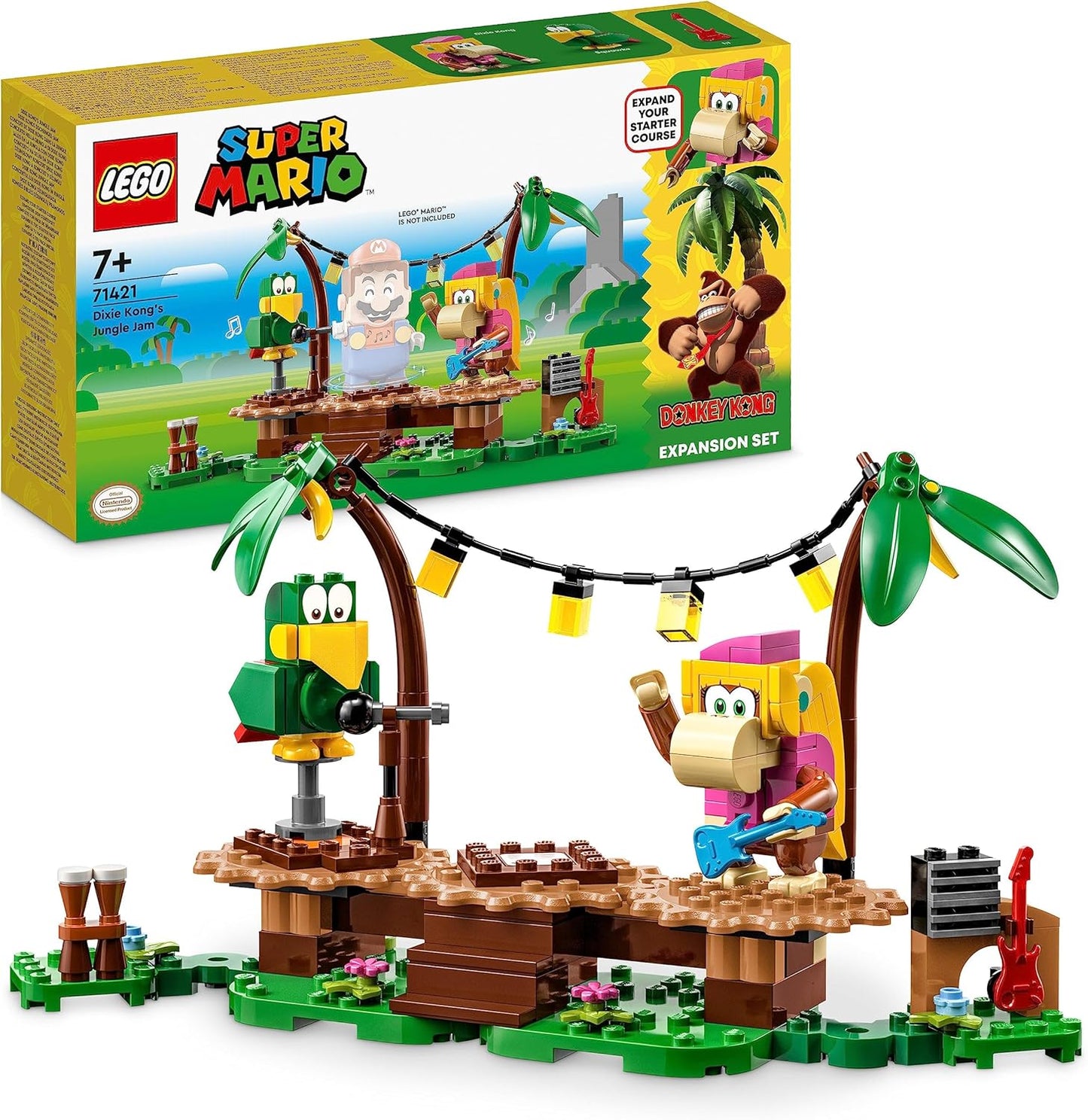 LEGO Super Mario Dixie Kongs Jungle Jam Expansion Set with Dixie Kong and Sqwaks of Parrot Figures, Toy to Combine with Starter Set 71421