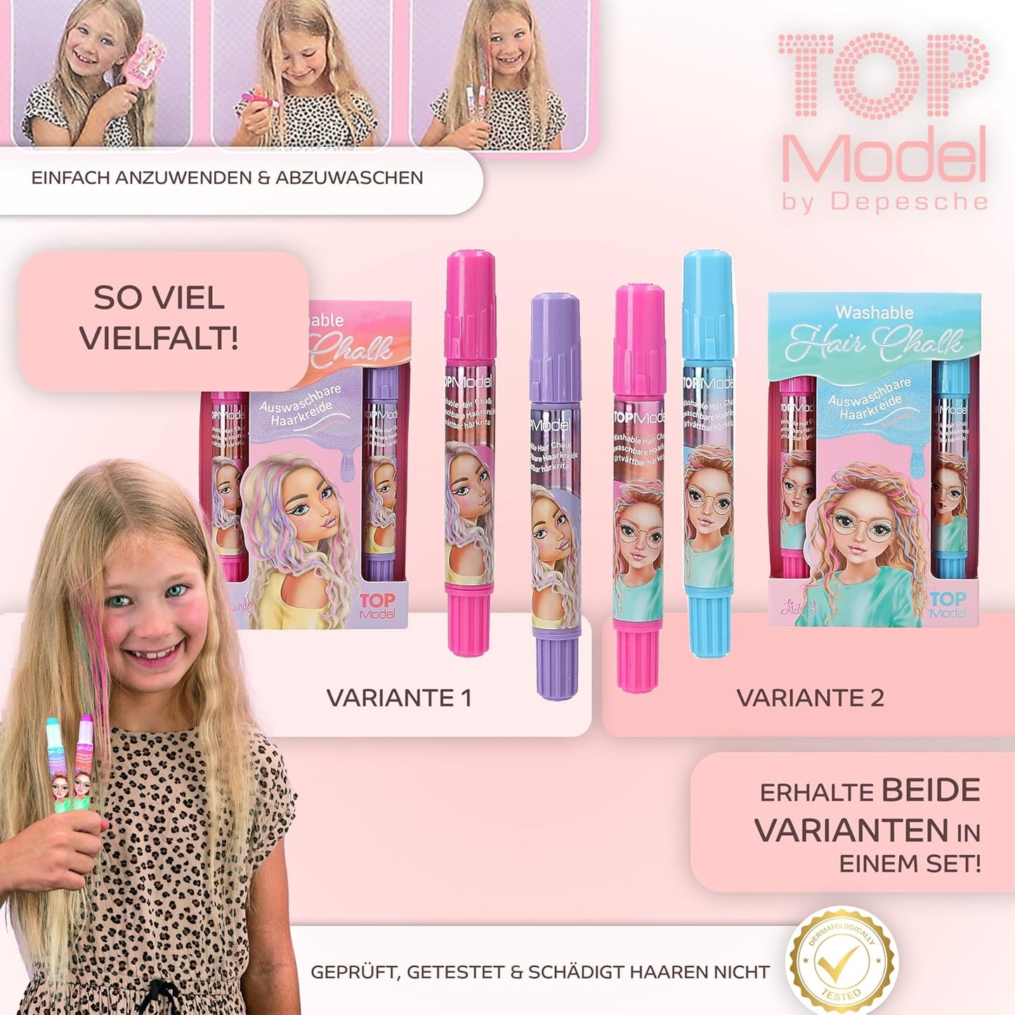 TOPModel by Depesche Beauty and Me Eyeshadow Gift Set, Washable Hair Chalk Set and Mini Lip Gloss Set