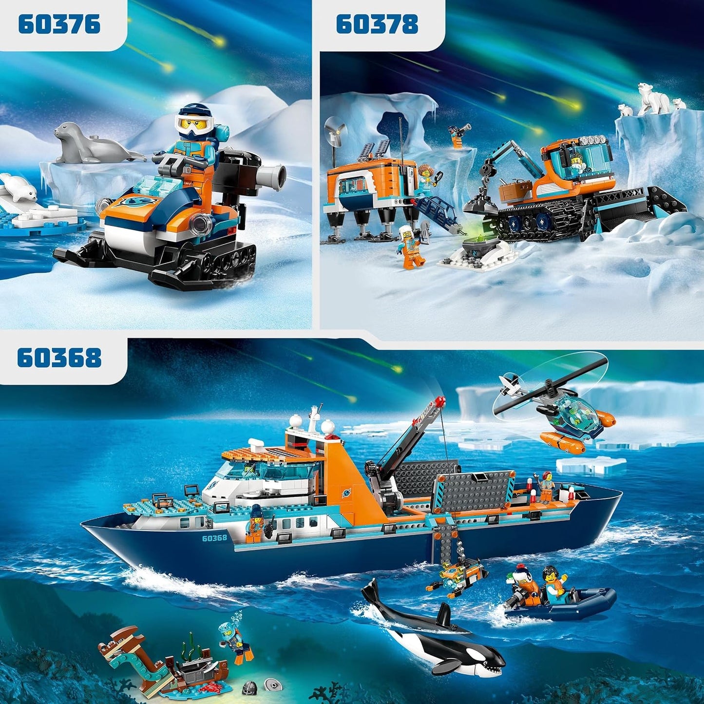 LEGO 60376 City Arctic Snowmobile, Construction Toy Set with 3 Animal Figures and an Explorer Minifigure, Toy for Children from 5 Years and Up