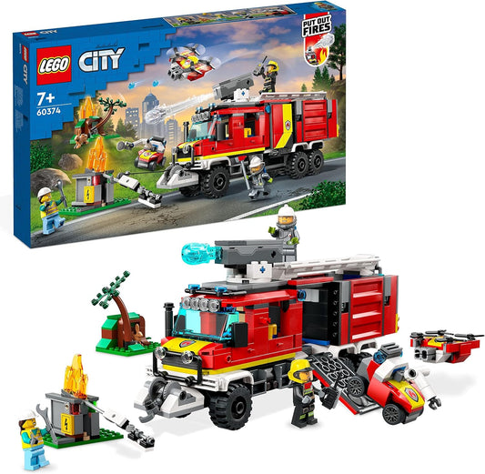 LEGO 60374 City Einsatzleitwagen der Feuerwehr, modernes Feuerwehrauto-Spielzeug mit Löschdrohnen, mit Figuren für Kinder