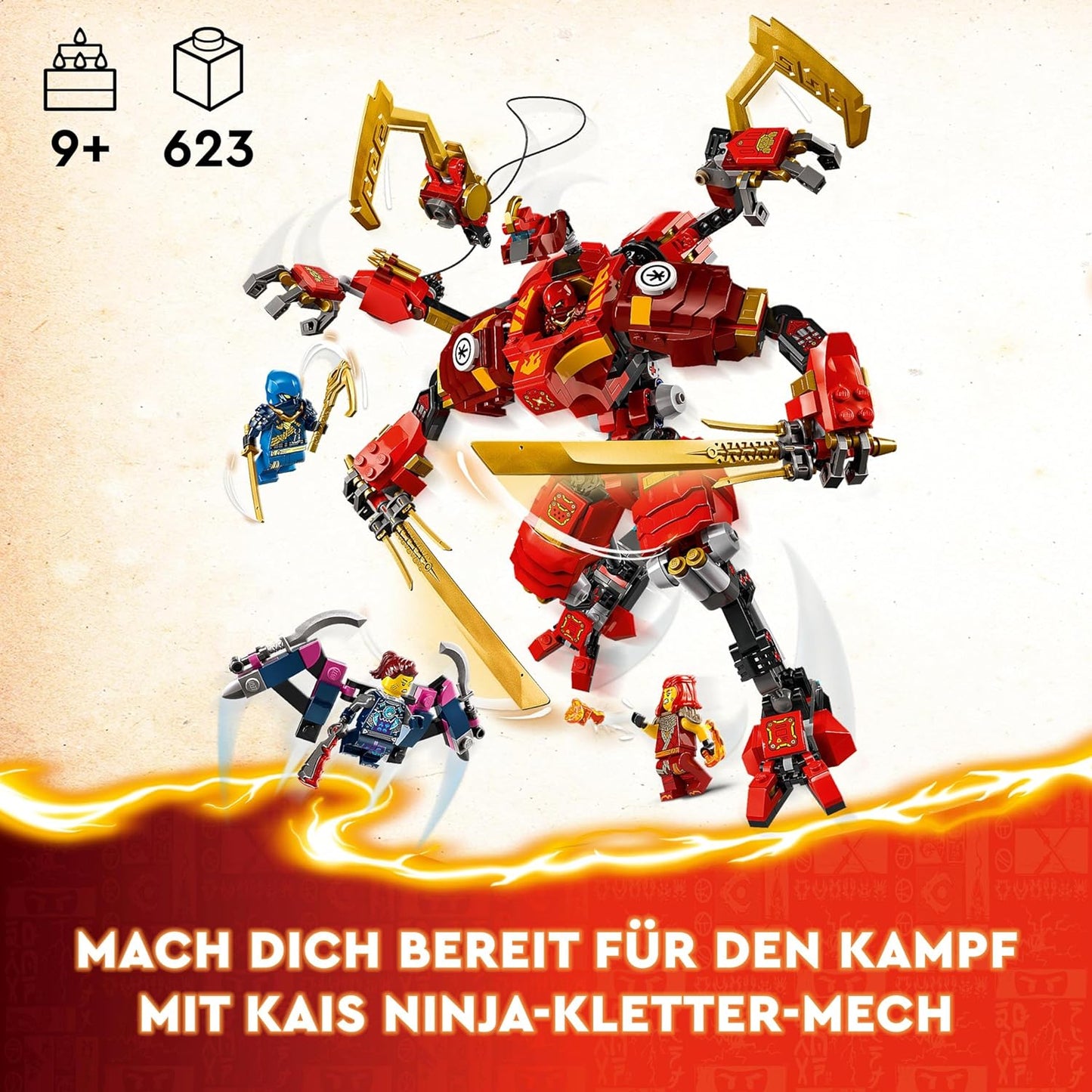 LEGO Ninjago Kais Ninja Climbing Mech Set, Ninja Toy with Buildable Action Figure and 4 Mini Figures, Adventure Set for Children, Birthday Gift for 9 Year Old Boys and Girls 71812