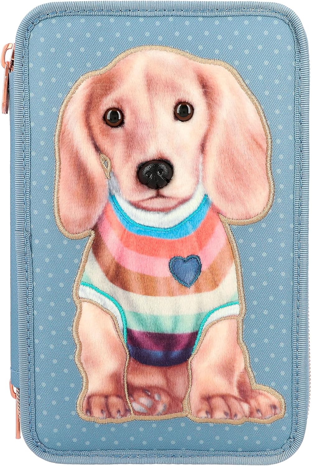 Depesche 12561 TOPModel City Girls Filled 3-Compartment Pencil Case with Dog Motif, Pencil Case with Colouring Pencils, Ruler, Scissors and much more