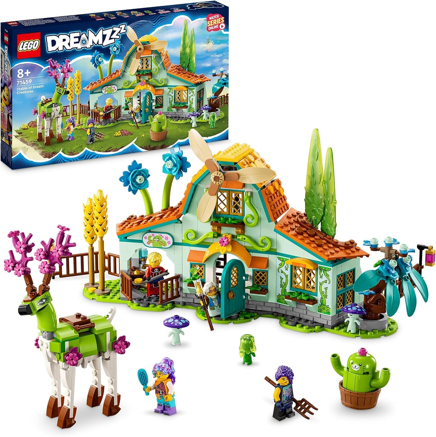 LEGO DREAMZzz 71459 2-in-1 Dream Creatures Farm Toy with Stag Figure that Can Be Built in 2 Ways and 4 TV Show Mini Figures Set with Mythical Creatures for Kids, Girls and Boys