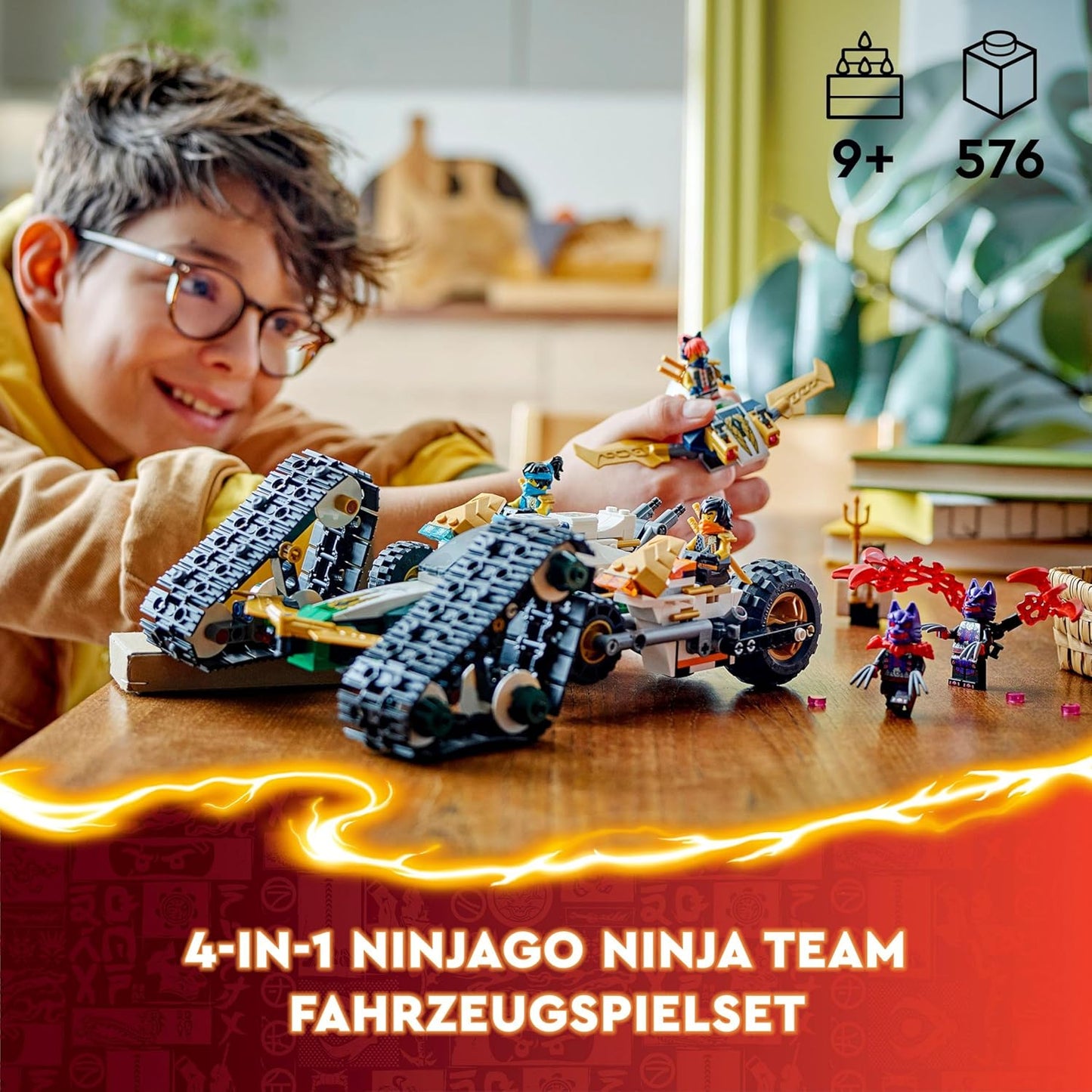 LEGO Ninjago Ninja Team Combo Caterpillar, 4-in-1 Set with Glider, Racing Car and 2 Motorcycles and 6 Mini Figures, Gift for Boys and Girls, Ninja Toy 71820