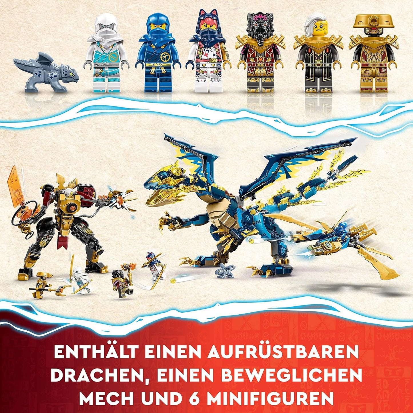 LEGO 71796 Ninjago Imperial Mech Duel Against the Elemental Dragon, Large Set with Dragon Toy, Action Figure, Ninja Flyer & 6 Mini Figures, Collectible Gift for Children, Boys, Girls