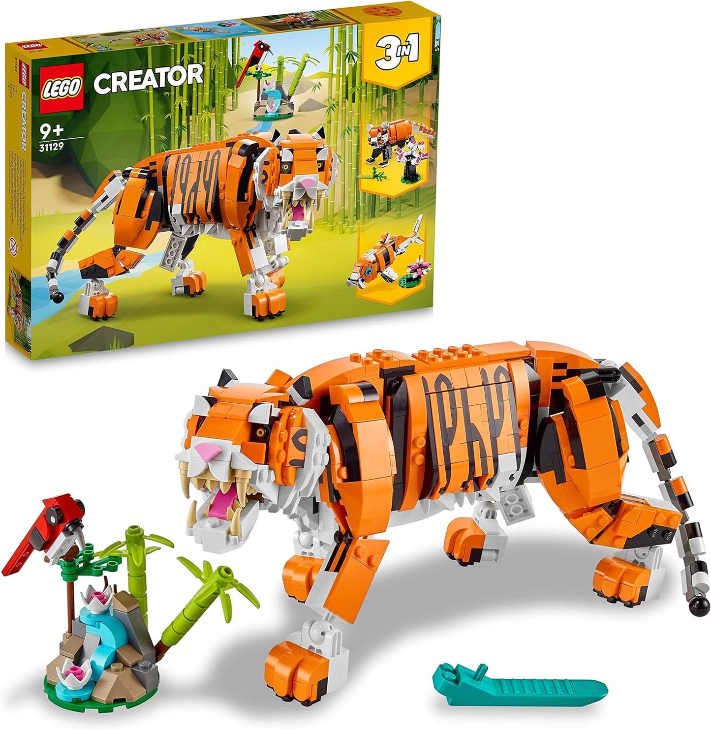 LEGO 31129 Creator Majestic Tiger, Panda or Fish 3-in-1 Animal Figure Set Toys for Kids Boys and Girls Construction Toy with Animals