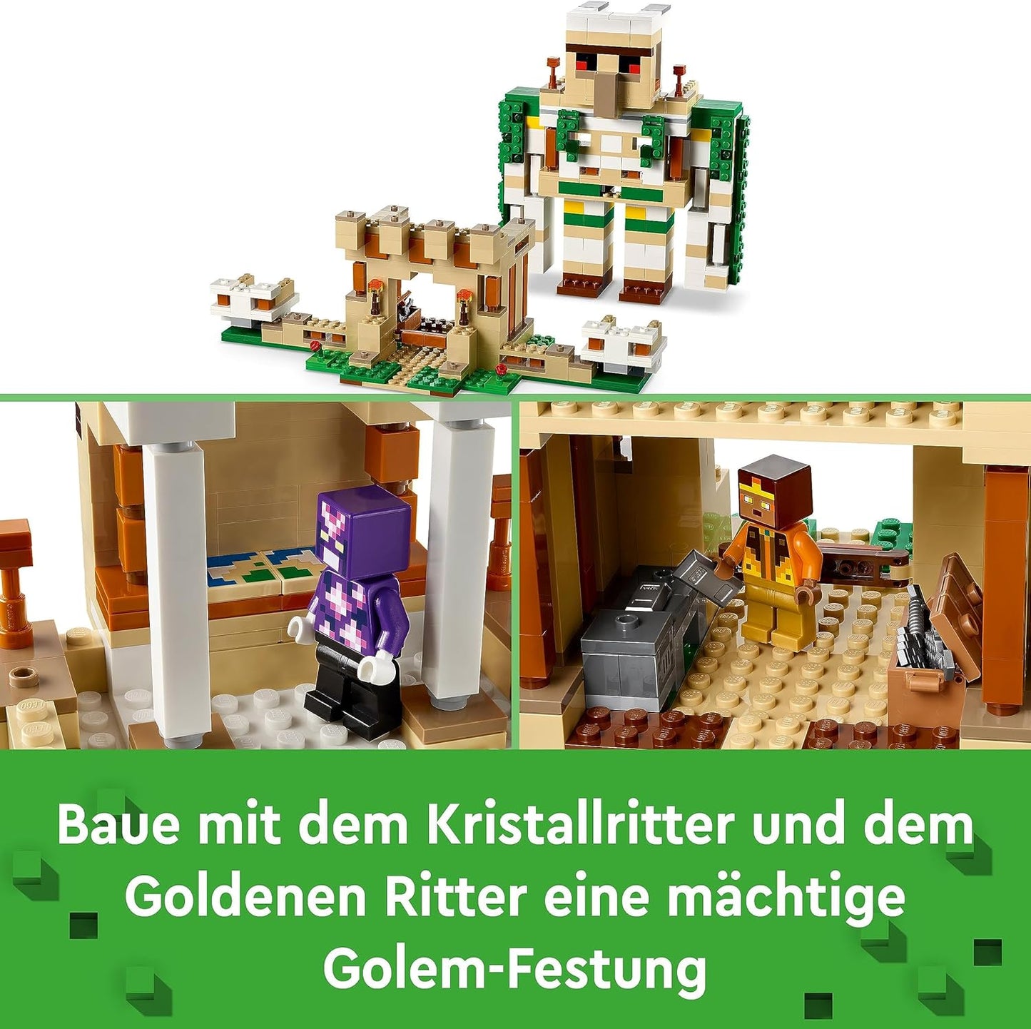 LEGO 21250 Minecraft The Iron Golem Fortress, Buildable Castle Toy, Convertible into a Large Figure, with 7 Figures Including Crystal Knight, Skeleton Rider and A Loaded Creeper