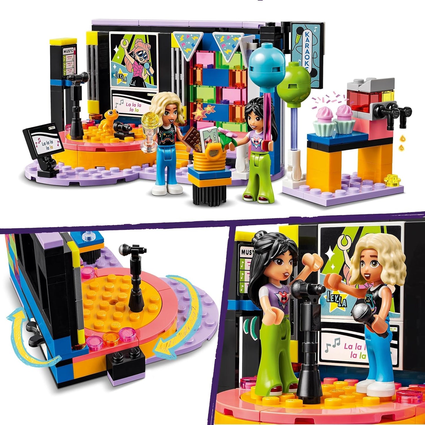 LEGO Friends Karaoke-Party, Musik-Spielzeug für Mädchen und Jungen ab 6 Jahren, die gern singen, Mini-Puppen-Set mit den Figuren Liann und Nova sowie einem Gecko, Geschenk für Kinder 42610