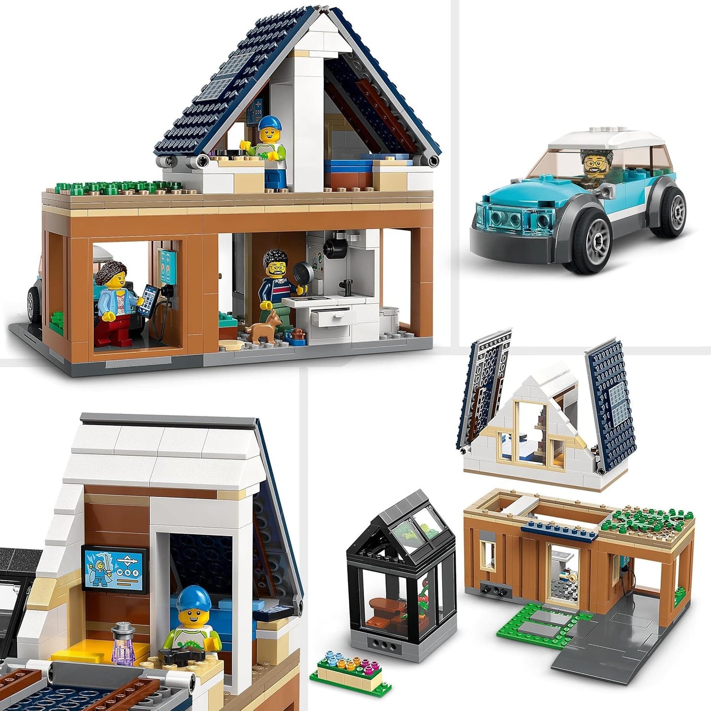 LEGO 60398 City Family House with Electric Car, Dollhouse Set with Toy Car and Accessories, Building with Modules, Modular Construction Toy for Children from 6 Years