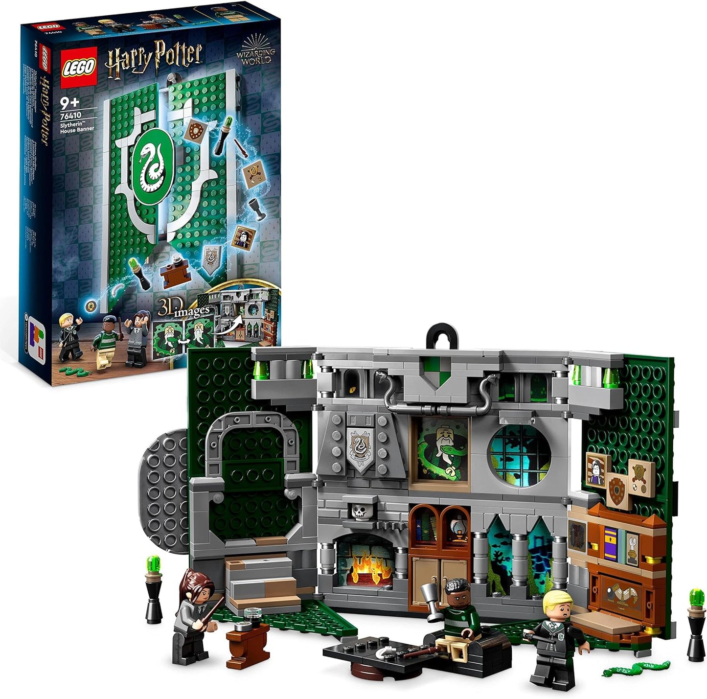 LEGO 76410 Harry Potter House Banner Slytherin Set, Hogwarts Crest and Community Room Toy, 2-in-1 Travel Toy and Wall Decoration, Collectible Set with Draco Malfoy Mini Figure, 9-99 Years