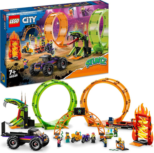 LEGO 60339 City Stuntz Stunt Show Double Looping Set Including Ramp, Monster Truck, 2 x Motorcycle and 7 Mini Figures, Toy for Children from 7 Years