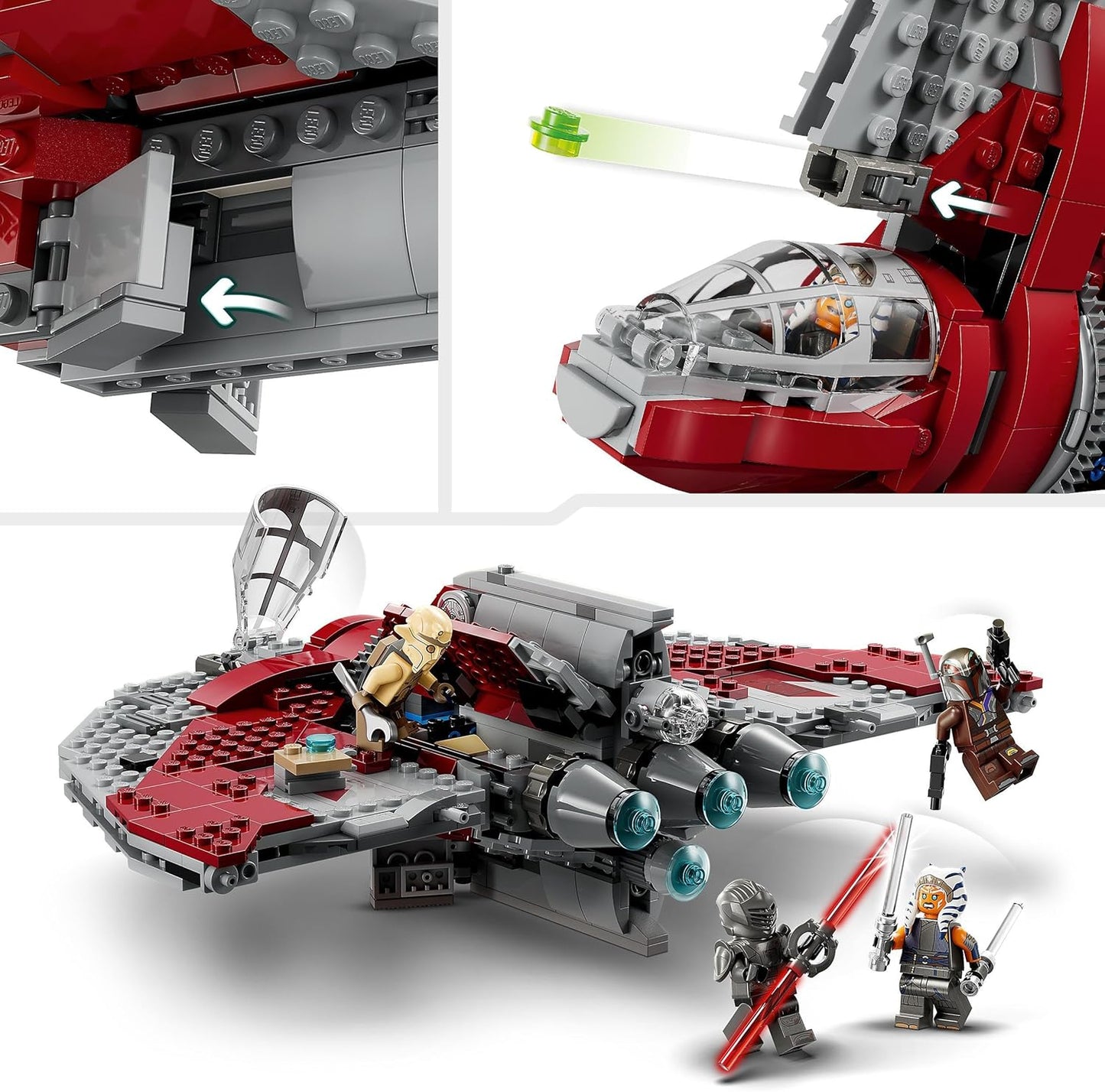 LEGO Star Wars Ahsoka Tanos T-6 Jedi Shuttle Set, Buildable Spaceship Toy with 4 Mini Figures incl. Sabine Wren and Marrok with Lightsabres, Gift for Fans of the Ahsoka Series 75362