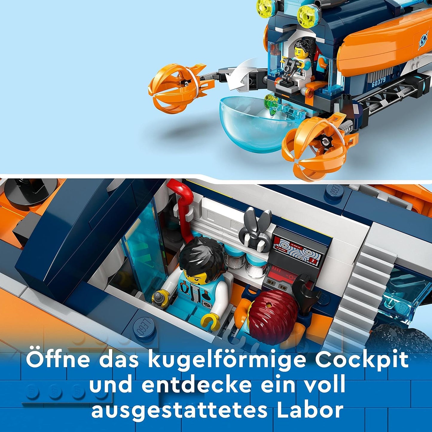 LEGO 60379 City Deep-Sea Explorer Submarine Toy, Underwater Set with Drone, Mech, Diver Minifigures and Animal Figures, Christmas Gift for Children from 7 years, Boys and Girls