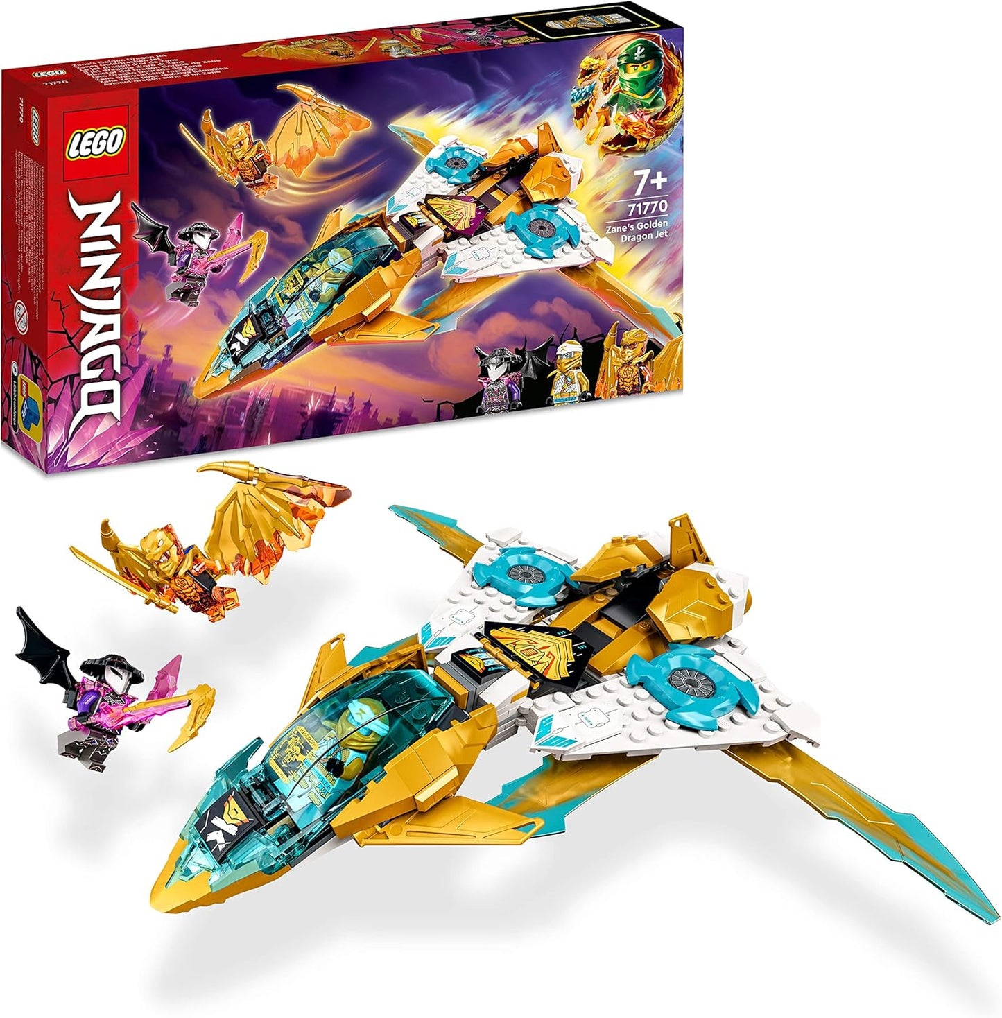 LEGO 71770 Ninjago Zanes Gold Dragon Jet Set with Toy Aeroplane and Cole and Zane Mini Figures, Great Birthday Gift for Children from 7 Years, Multicoloured