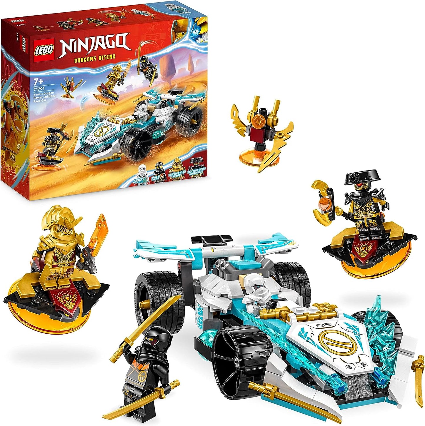 LEGO 71791 Ninjago Zanes Dragon Power Spinjitzu Racing Car, Toy for Children from 7 Years, Boys & Girls, Vehicle Kit with Spinning Function and 4 Mini Figures