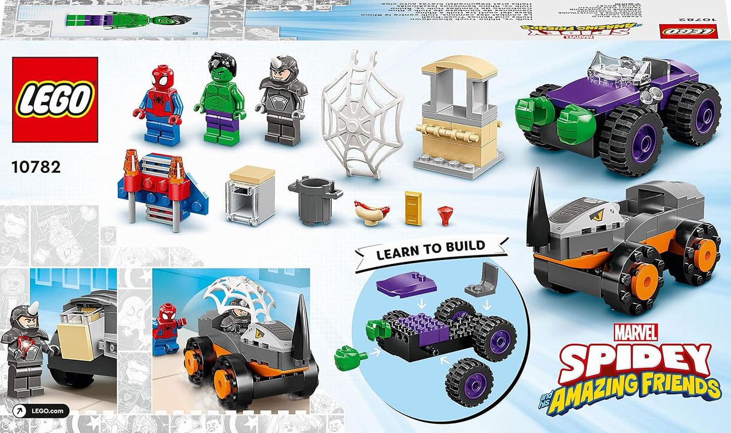 Lego 10782 Marvel’s Spidey and His Amazing Friends Hulk Vs Rhino Truck Showdown, Spider-Man Set, Superhero Toy Building Kit, from 4 Years Old