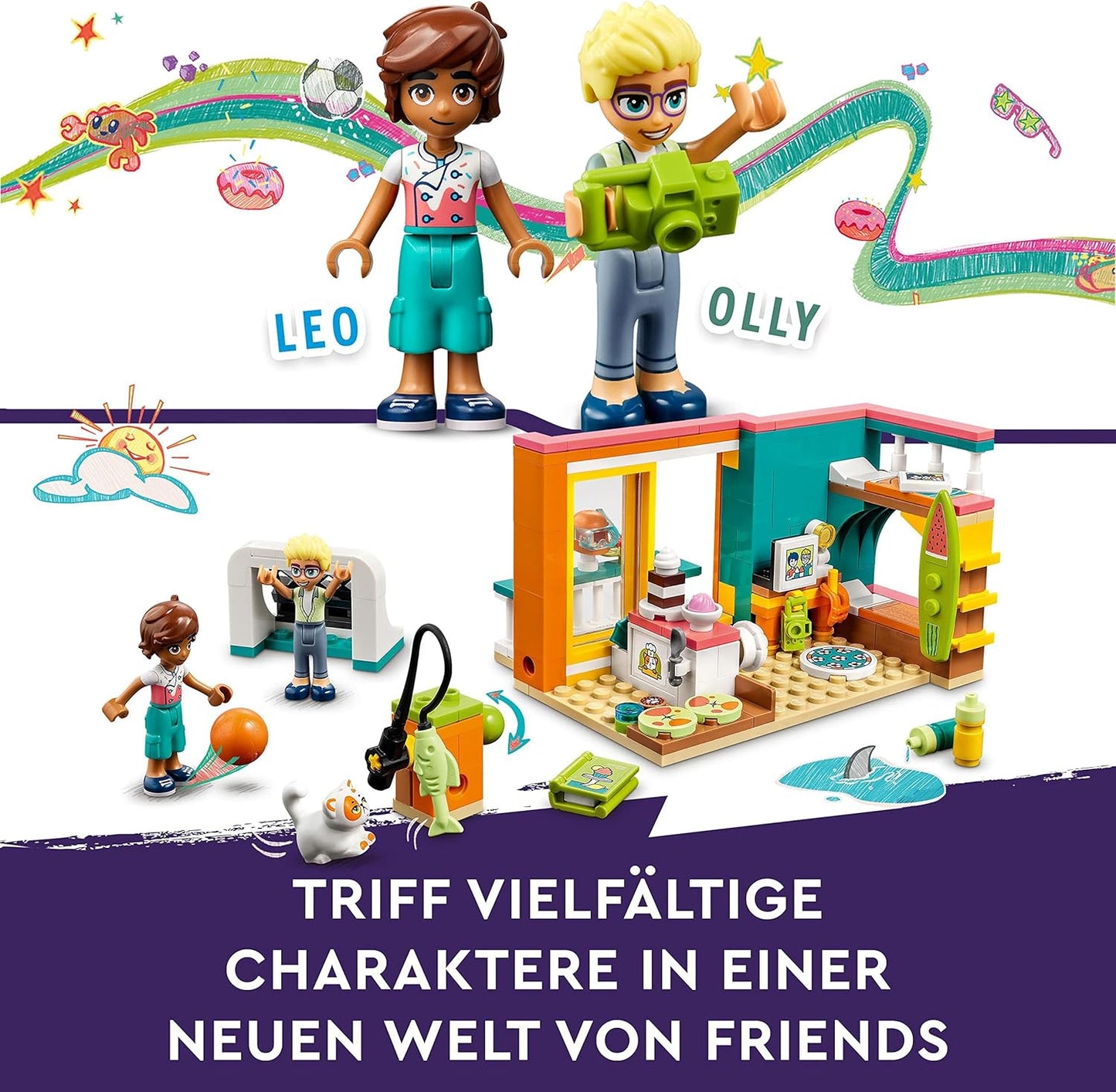 LEGO Friends Leos Room Baking Playset, Collector's Toy for Girls and Boys with Olly Mini Doll and Kitten Churro, 2023 Series Figures, Small Gift 41754