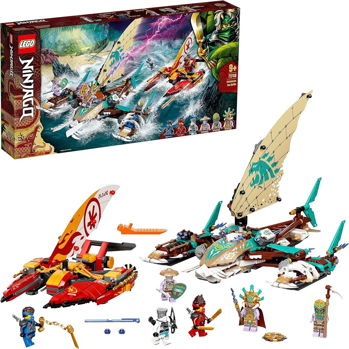 LEGO 71748 NINJAGO Duel of the Catamarans, Construction Set with 4 Toy Boats and Kai, Jay and Zane Mini Figures