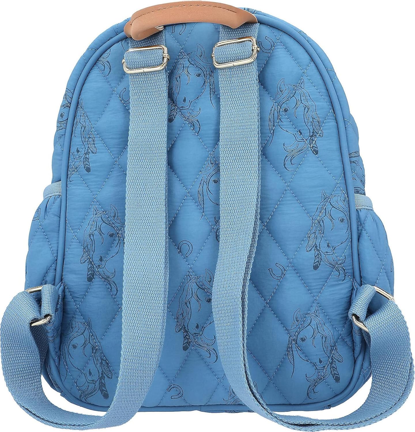 Depesche 12026 Miss Melody Blue Quilt Children's Backpack with Horse Pattern and Quilted Seam Look, Bag in Pale Blue with Adjustable Shoulder Straps