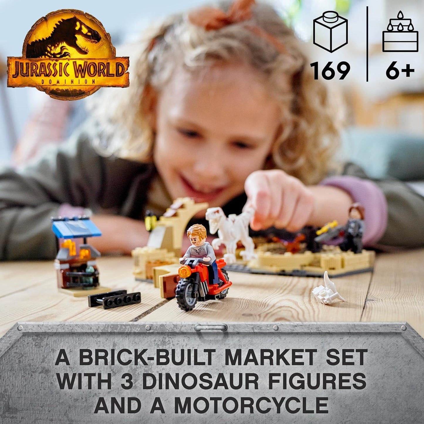 LEGO 76945 Jurassic World Atrociraptor: Motorcycle Chase, Set of 3 Dinosaur Figures and Toy Motorcycle for Children from 6 Years