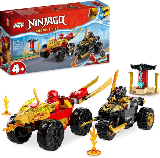 LEGO Ninjago Chase Set with Kais Speedster and Ras' Motorcycle, Toy for Children from 4 Years, Ninja Car Toy for Building, Mini Figure for Collecting, 71789