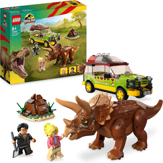 LEGO 76959 Jurassic Park Triceratops-Forschung, Dinosaurier Spielzeug mit Figur und Auto zum Sammeln zum 30. Jubiläum