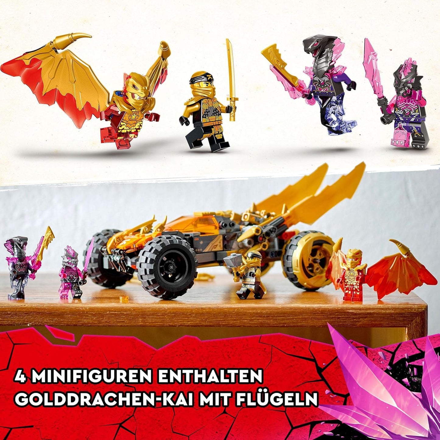 LEGO 71769 Ninjago Coles Dragon Speedster, Ninja Set for Kids with Car Toy, Snake Figure and 3 Mini Figures, Includes Kai and Cole, Gift for Fans, Girls and Boys