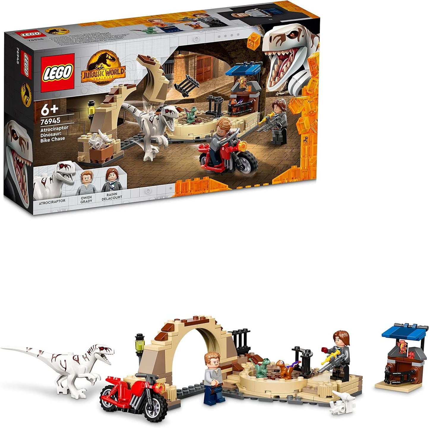 LEGO 76945 Jurassic World Atrociraptor: Motorcycle Chase, Set of 3 Dinosaur Figures and Toy Motorcycle for Children from 6 Years