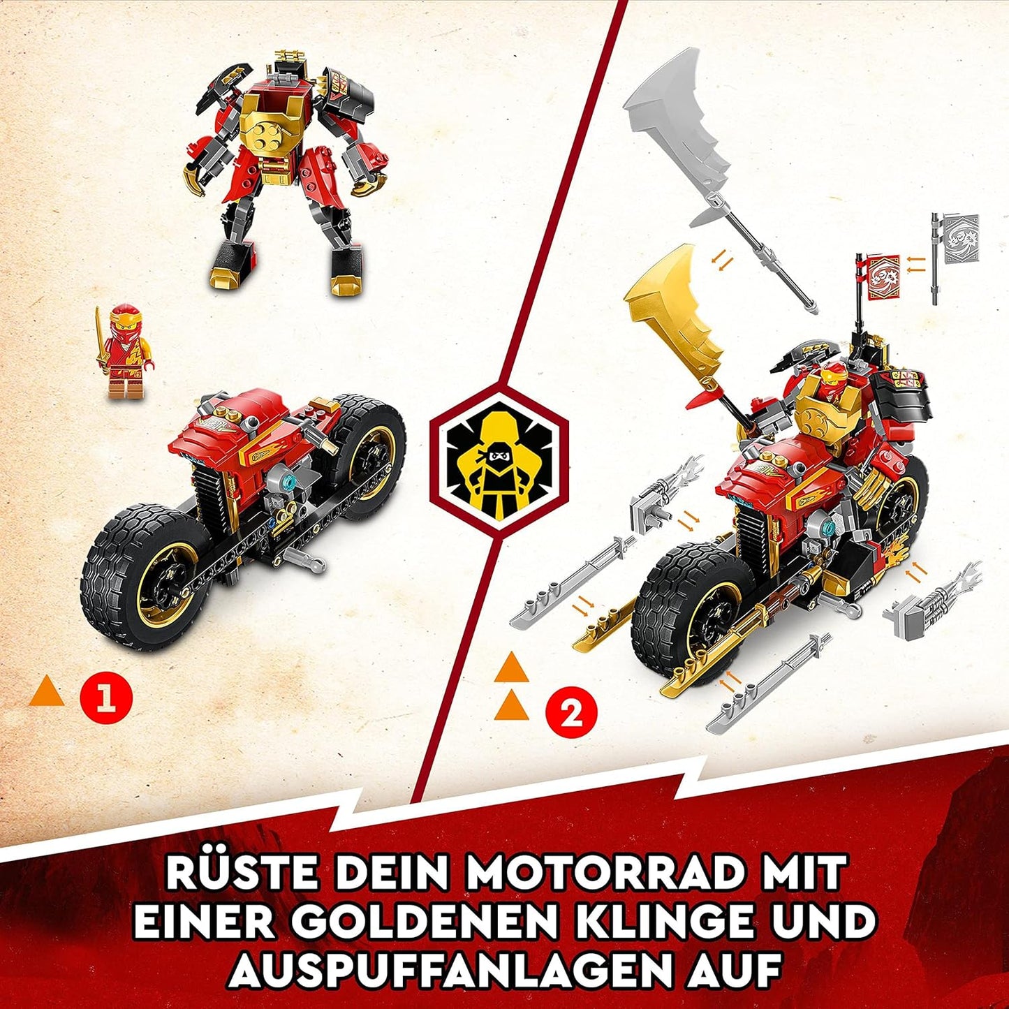 LEGO 71783 Ninjago Kais Mech Bike EVO, Upgradable Ninja Motorcycle Toy with 2 Mini Figures - Kai and a Skeleton Warrior for Children from 7 Years