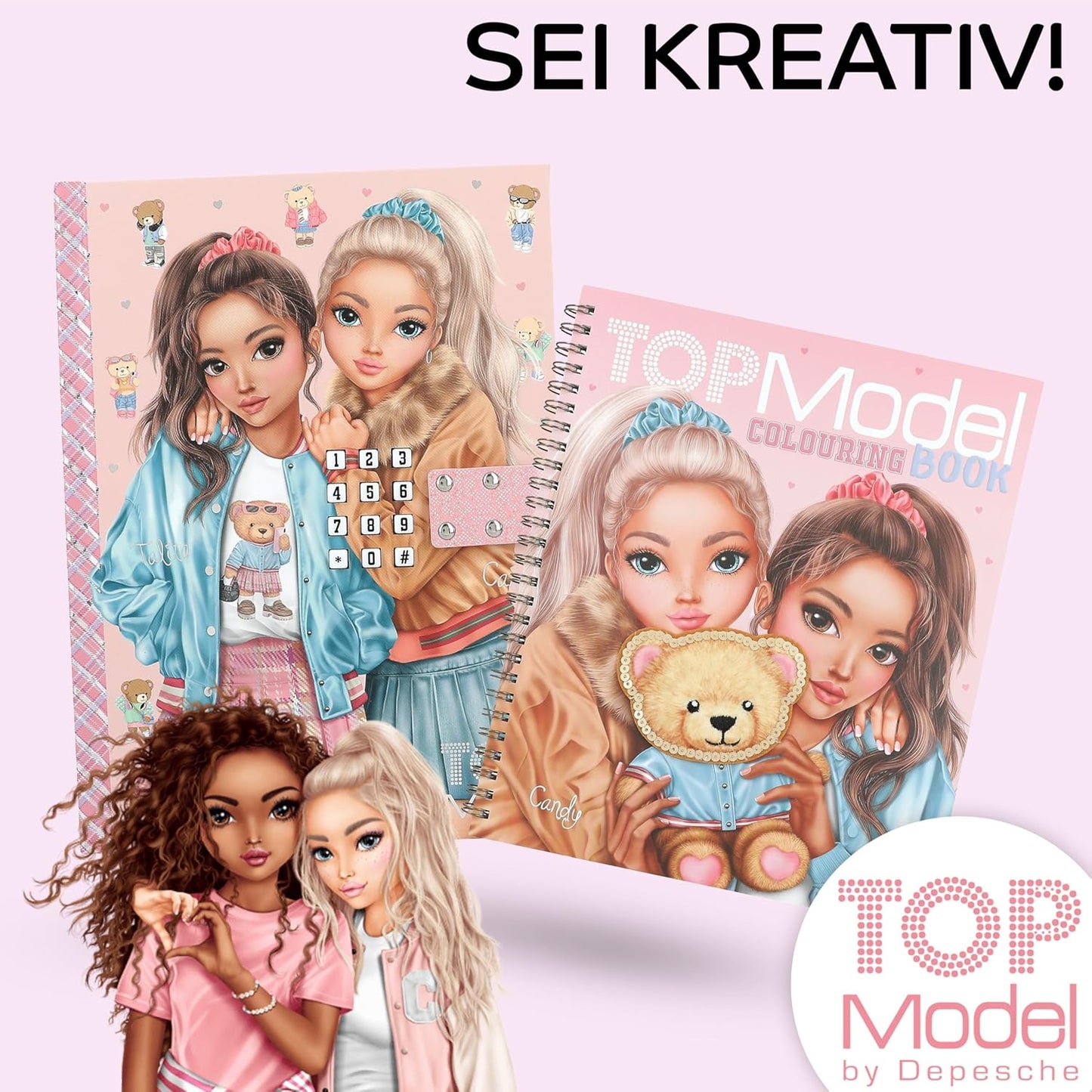 TOPModel Set: Colouring Book Team Teddy & Secret Code Diary with Sound Team Teddy - Creative Colouring Fun with Cute Cuddly Teddy & Model Motifs. Perfect for Secrets