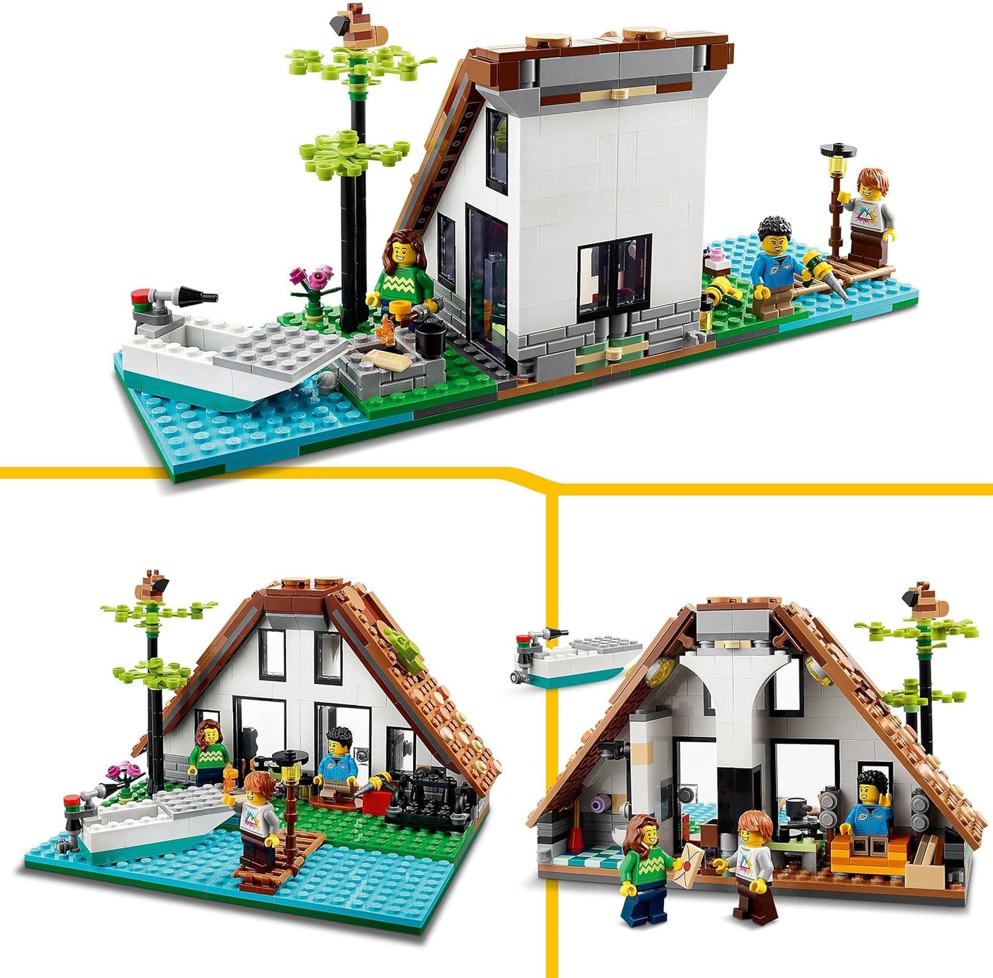 LEGO Creator 3in1 Gemütliches Haus Set, Modellbausatz mit 3 verschiedenen Häusern plus Familien-Minifiguren und Zubehör, Geschenk für Kinder, Jungen und Mädchen 31139