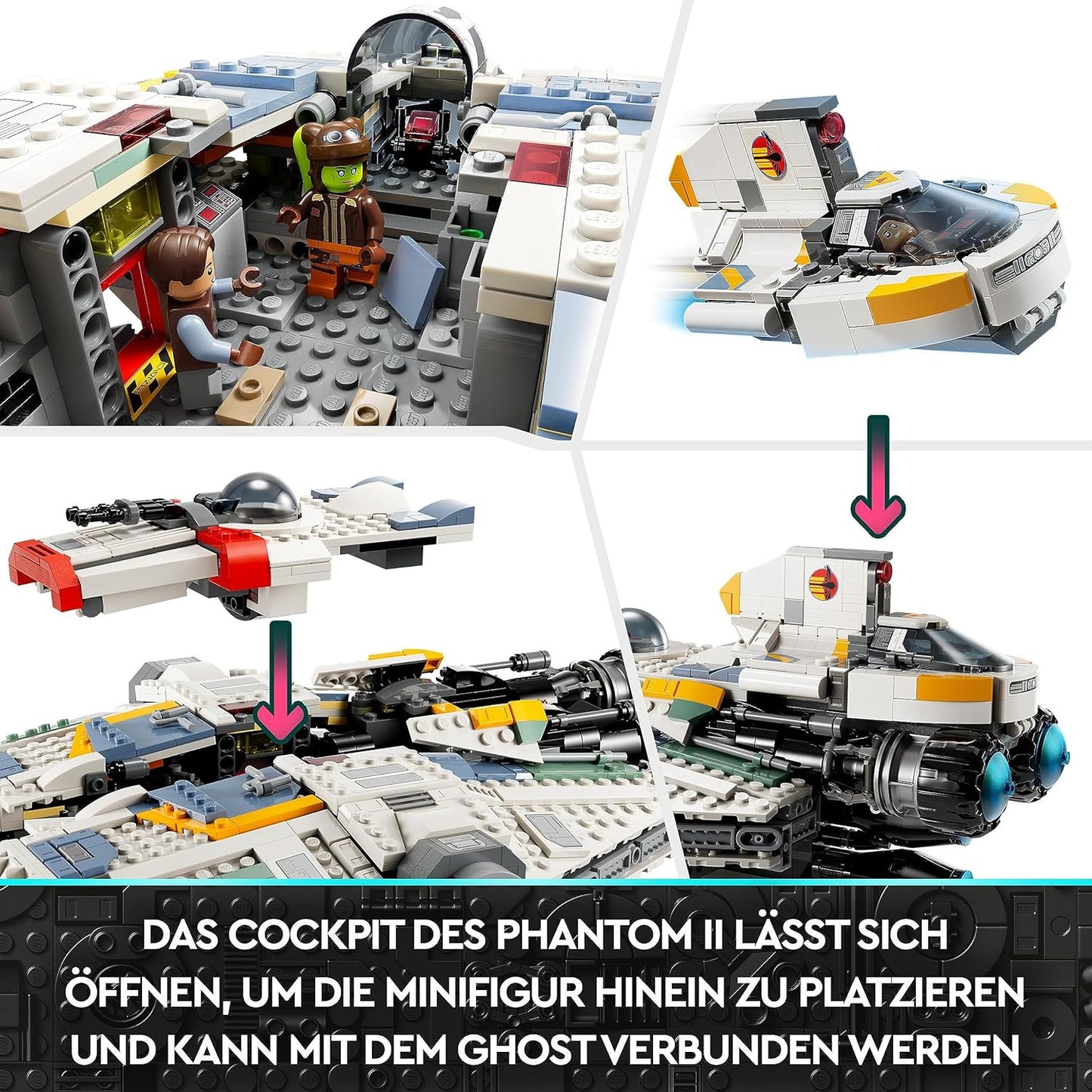 LEGO 75357 Star Wars Ghost & Phantom II Set of 2 Building Blocks Ahsoka Vehicles, Buildable Spaceship Toy with 5 Characters Including Jacen Syndulla and a Chopper Droid Figure