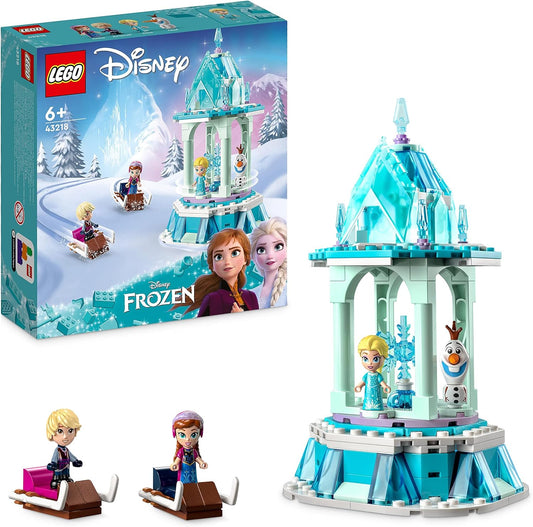 LEGO Disney Princess Anna's and Elsa's Magic Carousel, Frozen Toy, Inspired by Frozen Ice Palace with 3 Iconic Micro Doll Figures and Olaf Figure 43218