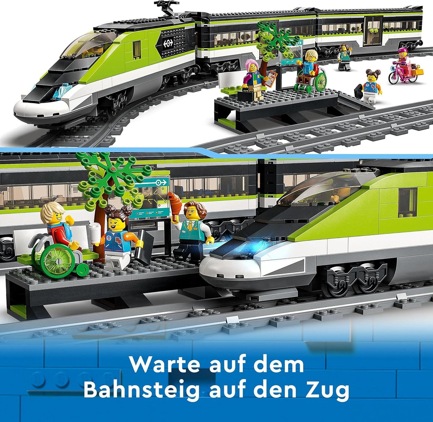 LEGO City 60337 Passenger Express Train Set with Remote Control Train, Railway Toy with Headlights, 2 Cart and 24 Rail Elements, Gift for Kids, Boys and Girls