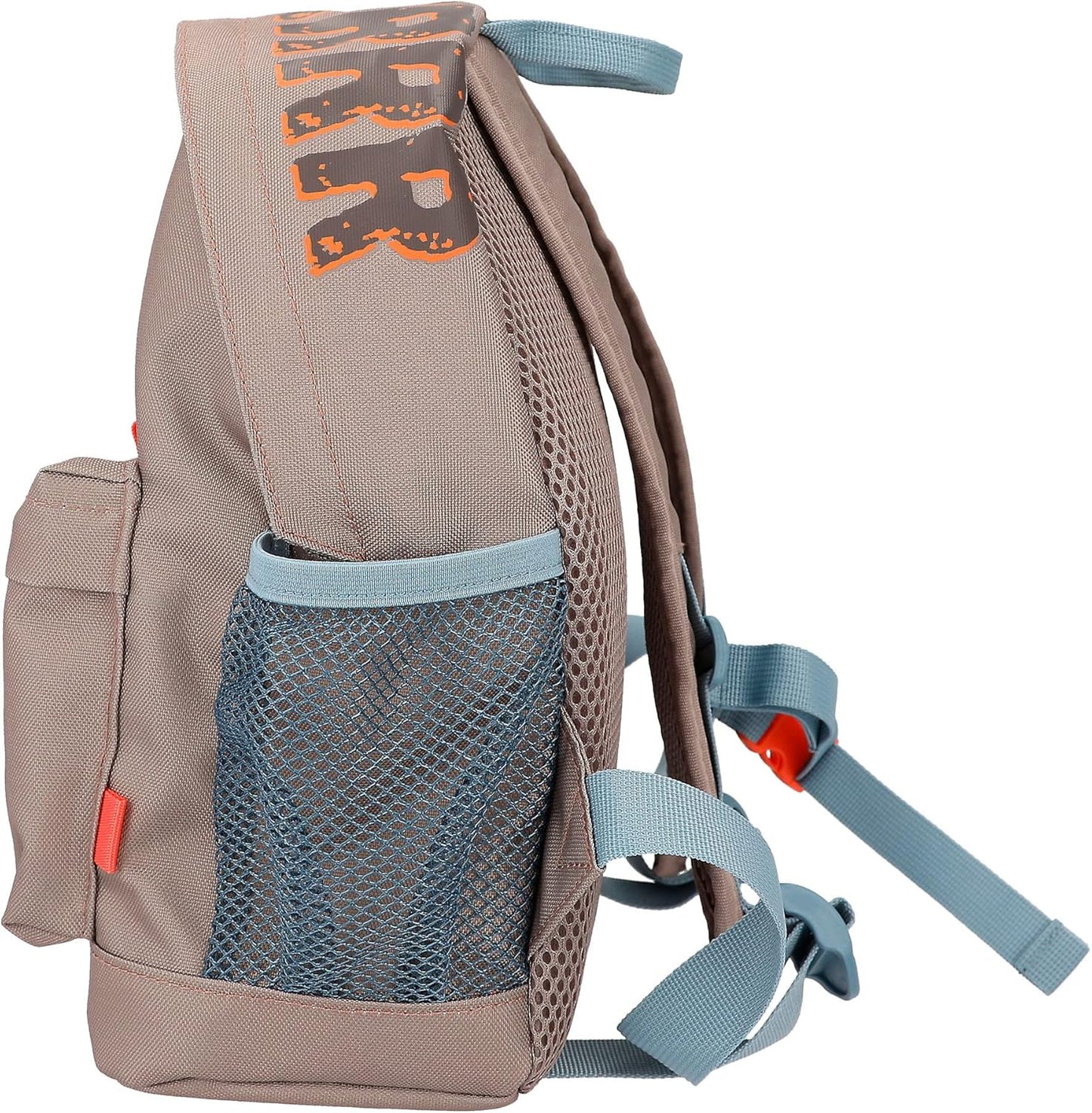 Depesche 12382 Dino World Backpack in Khaki Brown for Children with Dino Patch and Lettering, Bag with Adjustable Straps