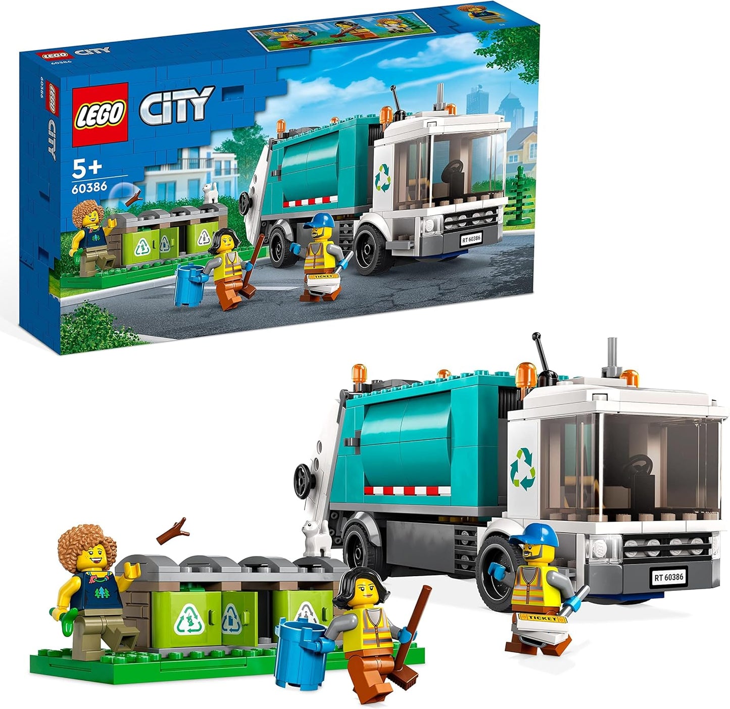 LEGO 60386 City Rubbish Collection, Garbage Truck Toy with Wheelie Bins for Children from 5 Years, Learning and Sorting Toy, Sustainable Life Series