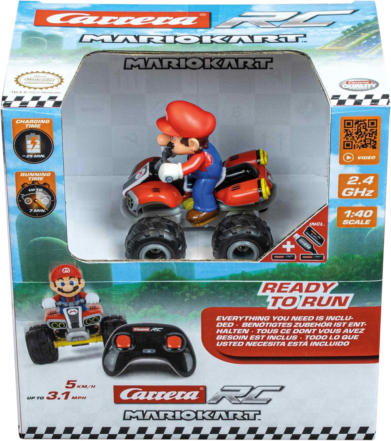 Carrera RC I Mario Kart I Mario Quad 24GHz Remote Controlled Car for Exciting Races I Original Licence I Up to 8 Minutes Driving Time I Includes Pneumatic Tyres I A Must for Mario Fans of All Ages