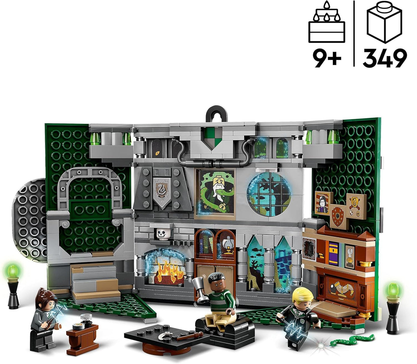 LEGO 76410 Harry Potter House Banner Slytherin Set, Hogwarts Crest and Community Room Toy, 2-in-1 Travel Toy and Wall Decoration, Collectible Set with Draco Malfoy Mini Figure, 9-99 Years